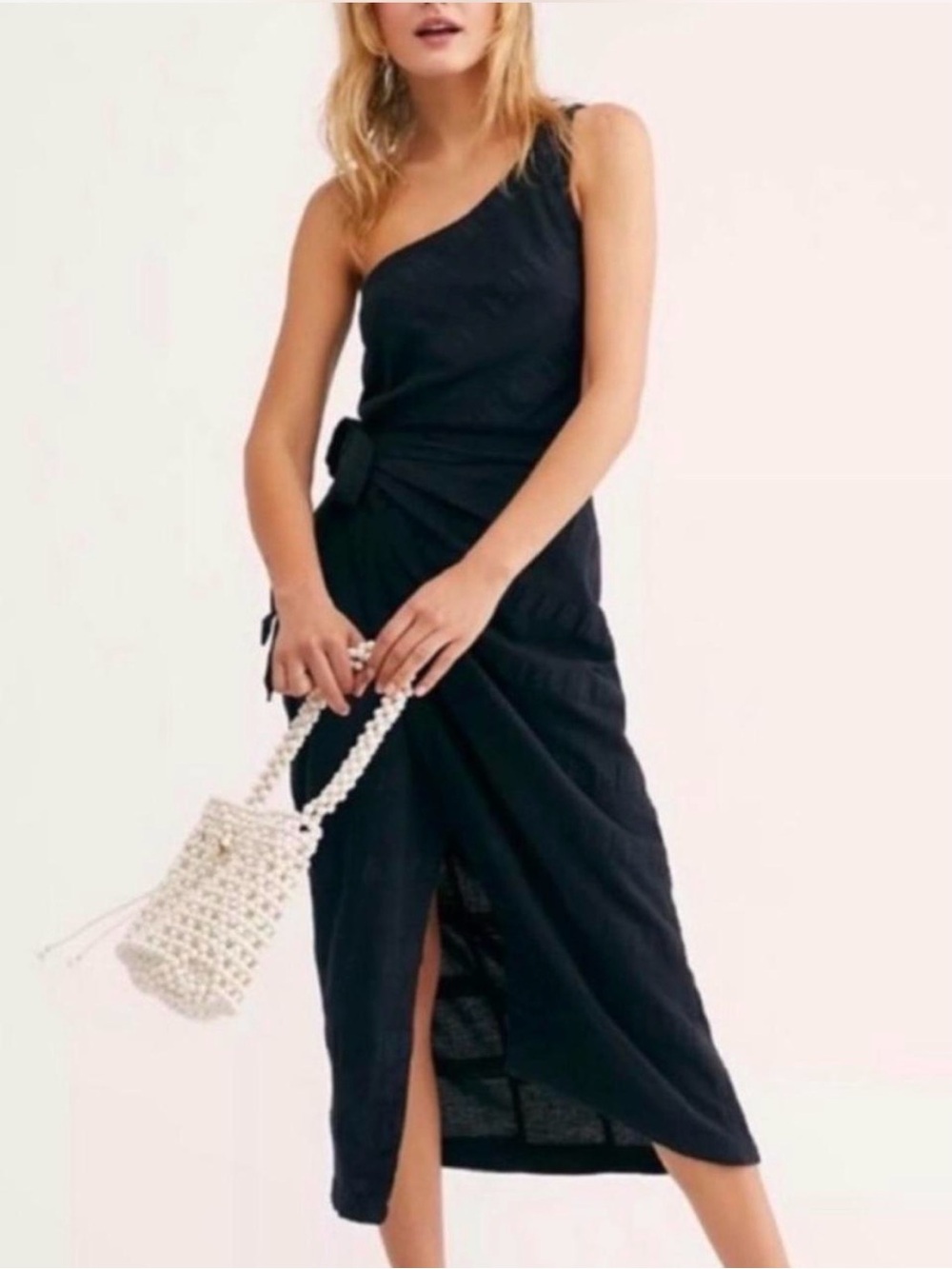 Free People One-Shoulder Black Midi Dress